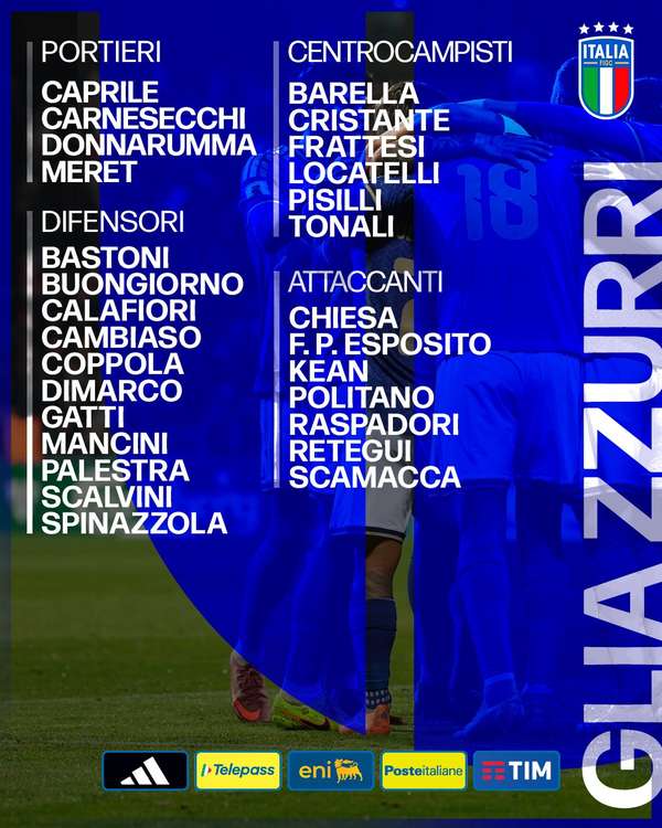 曼奇尼公布意大利生死战名单：尤文双星领衔 枪手新援首入围